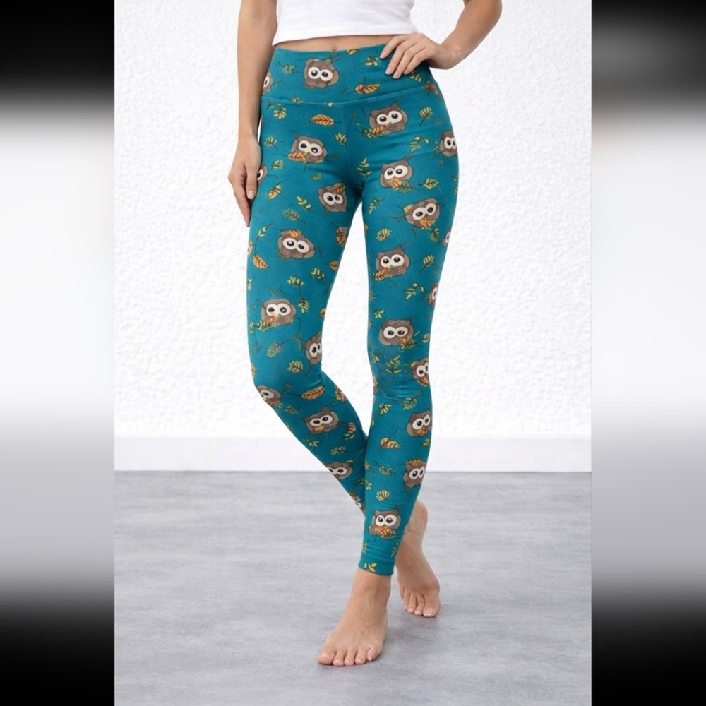 Lularoe Owl Turquoise Leggings sz one size #271